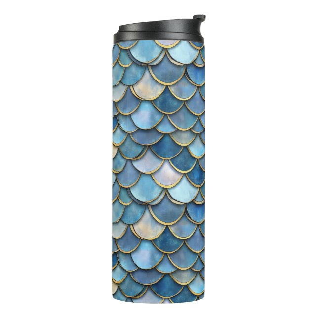Garrafa Térmica Escala de Sereia Dourada Azul (Giro à esquerda)