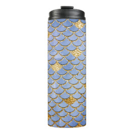 Garrafa Térmica Escamas de sereia brilhantes em azul e dourado