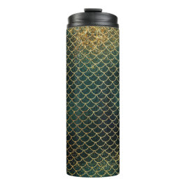 Garrafa Térmica Escamas de sereia em verde esmeralda e dourado bri