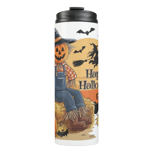 Garrafa Térmica Escarneiro Pumpkin Halloween Rustic Vibs Art (Frente)