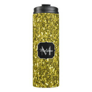Garrafa Térmica Escuro iluminante amarelo brilha Monograma