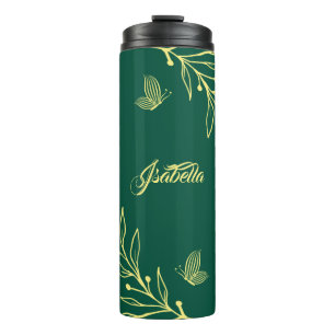 Garrafa Térmica Esmeralda floral romântica elegante