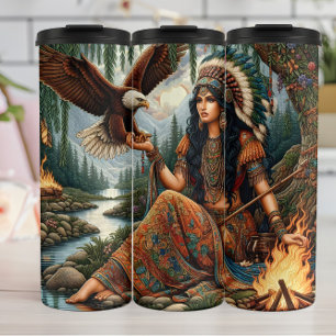 Garrafa Térmica Espírito Nativo Americano, Águia, Majestade Flores