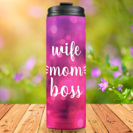 Garrafa Térmica Esposa Mãe Chefe Babe Script Typografia Bold Rosa 