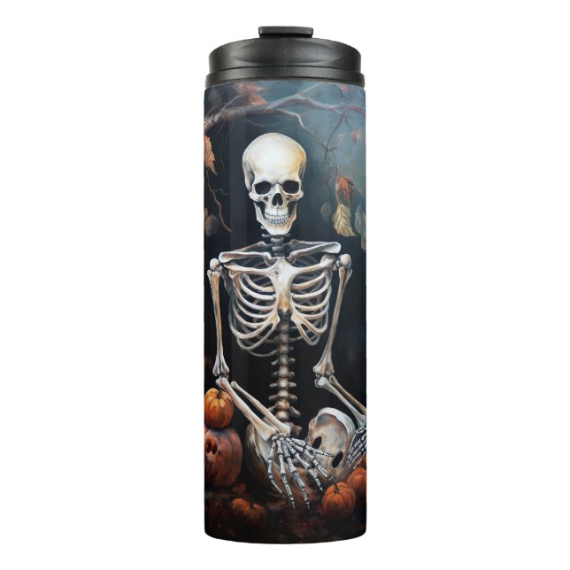 Garrafa Térmica Esqueleto com abóboras Halloween (Frente)