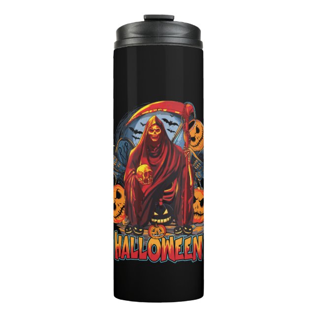Garrafa Térmica Esqueleto de Mau de Halloween, Abóbora (Frente)