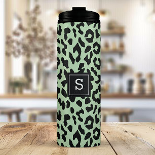 Garrafa Térmica Estampa Animal Print com Leopardo Menta Monogramad