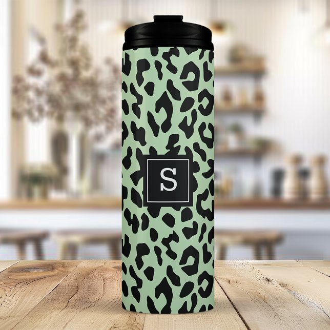 Garrafa Térmica Estampa Animal Print com Leopardo Menta Monogramad (Criador carregado)