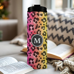 Garrafa Térmica Estampa de Animal de Leopardo Arco-íris Monogramad