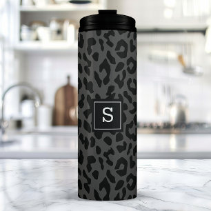 Garrafa Térmica Estampa de Animal de Leopardo Cinza Monogramada