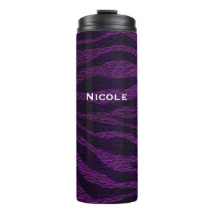 Garrafa Térmica Estampa de Zebra Preto e Roxo Glamourosa Chique