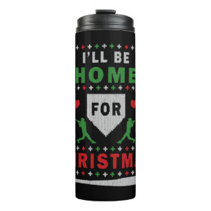 Garrafa Térmica Estarei Em Casa Para O Natal De Beisebol Feio.