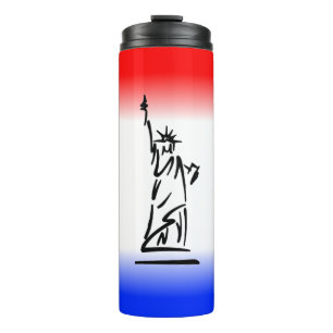 Garrafa Térmica Estátua da Liberdade Faixa Vermelha Branca Azul
