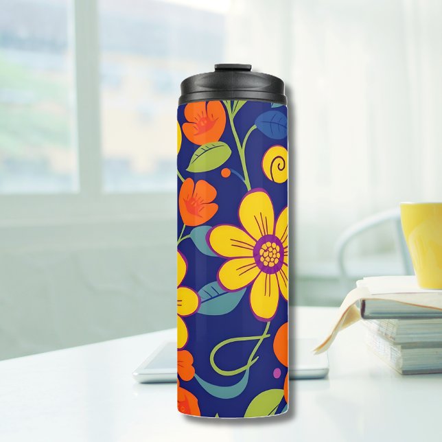Garrafa Térmica Estilo Colorido das Flores-Dopamina (Colorful Retro Flowers-Dopamine Style Thermal Tumbler)