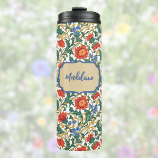 Garrafa Térmica Estilo Floral Willam Morris Azul Vermelho Dourado