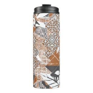 Garrafa Térmica estilo havaiano tapa tecido abstrato patchwo triba