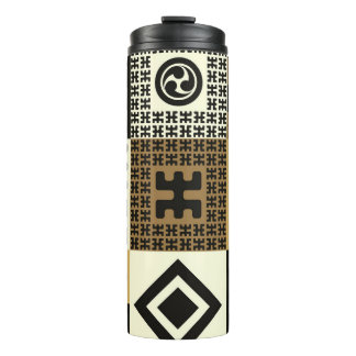 Garrafa Térmica estilo japonês, padrões sem costura de ouro preto.