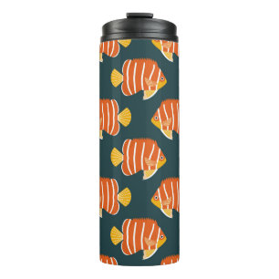 Garrafa Térmica Estilo perfeito de colheita com peixe. Design cria