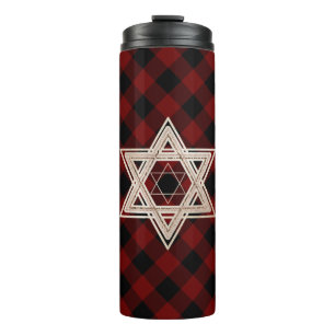 Garrafa Térmica Estrela de Davi   Xadrez russa de Buffalo Vermelho