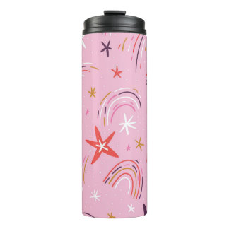 Garrafa Térmica Estrelas Bonitas Rainbows Padrão Rosa