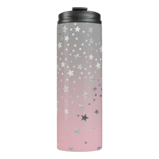 Garrafa Térmica Estrelas Rosa e Cinza Moderno Chic Stylish  (Frente)