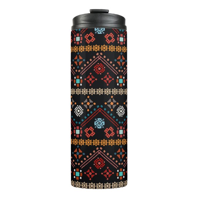 Garrafa Térmica Étnica Boho: Tribal Colorida Sem Olho. (Frente)