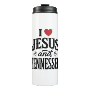 Garrafa Térmica Eu Amo Jesus e Tennessee Vintage Desenho Cristão