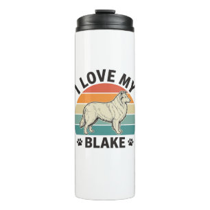 Garrafa Térmica Eu Amo Meu Cachorro Blake Design de Gravura Retro_