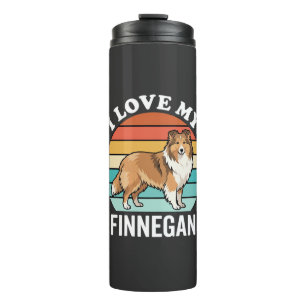 Garrafa Térmica Eu Amo Meu Finnegan Sheltie Retro Pôr do Sol