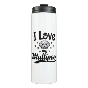 Garrafa Térmica Eu Amo Meu Maltipoo Vintage Engraving Design de Ca