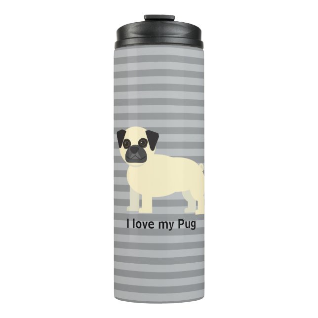 Garrafa Térmica Eu amo meu Pug Gray Lined (Frente)