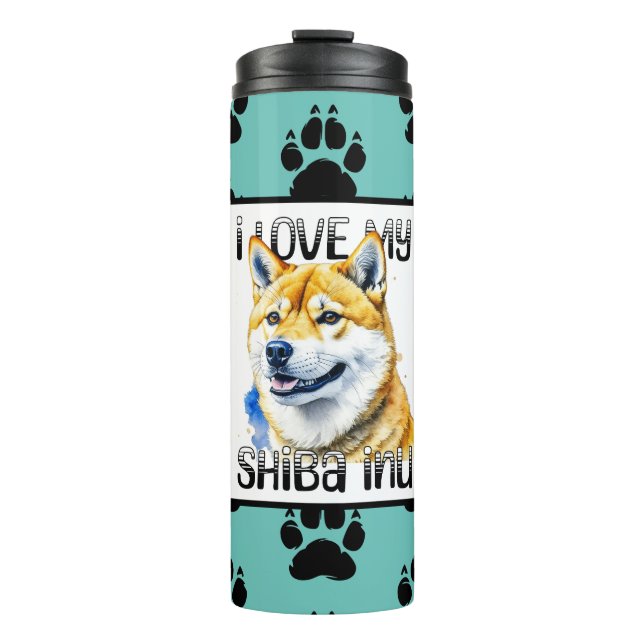 Garrafa Térmica Eu Amo Minha Shiba Inu | Proprietário do cão (Frente)