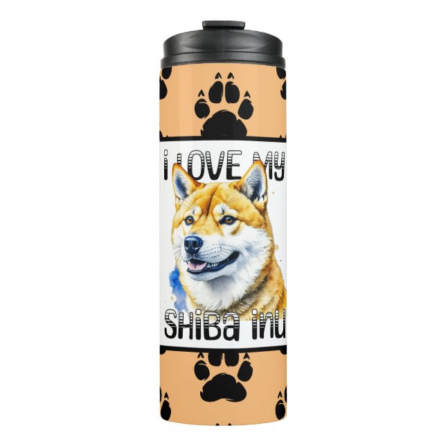 Garrafa Térmica Eu Amo Minha Shiba Inu | Proprietário do cão (Frente)