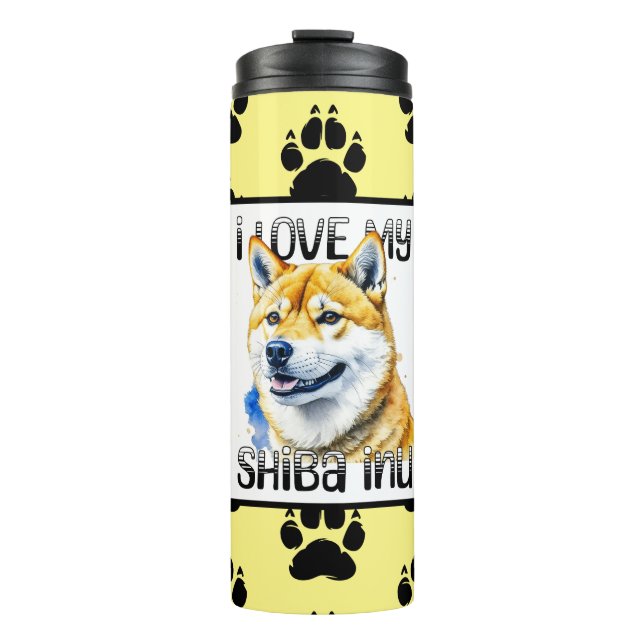Garrafa Térmica Eu Amo Minha Shiba Inu | Proprietário do cão (Frente)