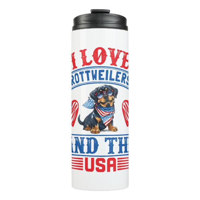 Garrafa Térmica Eu amo Rottweilers e os EUA (Frente)