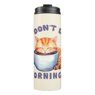 Garrafa Térmica Eu não faço manhãs - Gato Laranja Bonito com Café