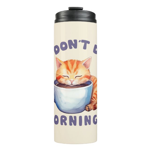 Garrafa Térmica Eu não faço manhãs - Gato Laranja Bonito com Café (Frente)