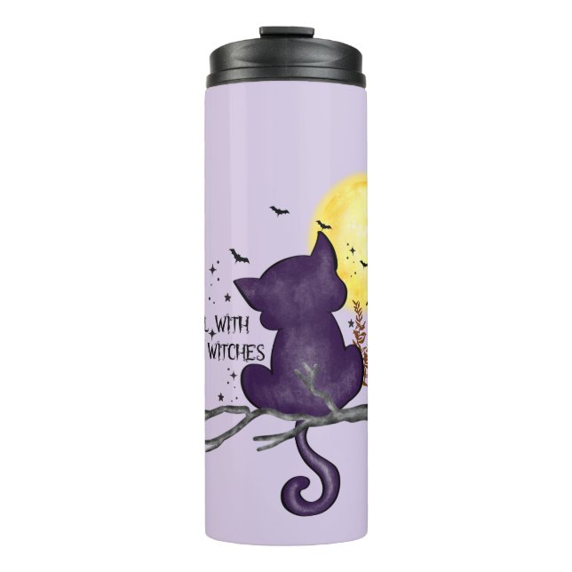 Garrafa Térmica Eu Rolo Com Bruxas Loucas - Gato Negro E Lua Cheia (Frente)