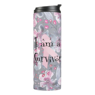 Garrafa Térmica Eu sou uma Sobrevivente Floral de Câncer de Mama G