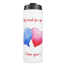Garrafa Térmica Eu te amo vermelho-d-água e coração azul