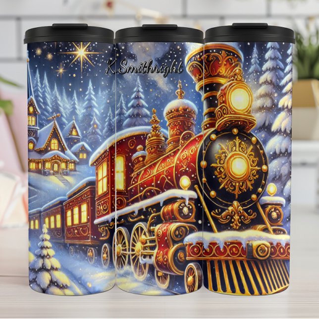 Garrafa Térmica Expresso de Natal Opulento em Vermelho e Dourado (Criador carregado)
