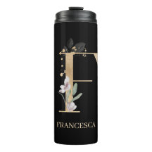F Monograma Tumbler térmico personalizado floral