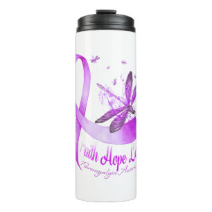 Garrafa Térmica Faith Hope Love Dragonfly Roxo Fibromyalae