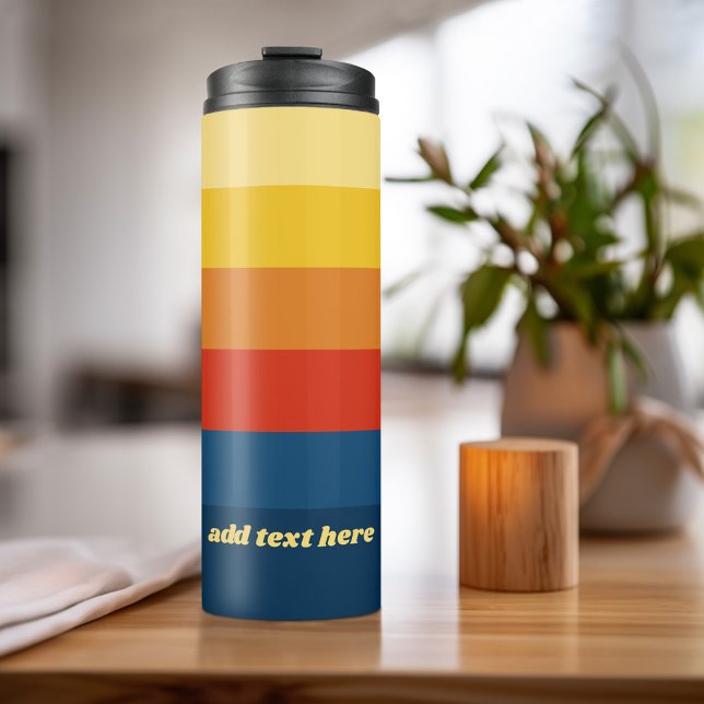 Garrafa Térmica Faixa Sunset Retroativa com Nome de Serie de Sans  (Personalized Thermal Tumbler - Add Photos, Text - Customize Completely in the Advanced Design Area)