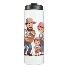 Garrafa Térmica Família Colhendo Cogumelos Juntos