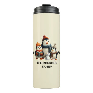 Garrafa Térmica Família de Pinguins de Inverno com Boneco de Neve