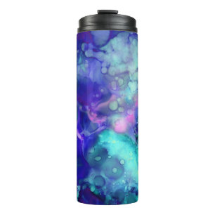 Garrafa Térmica fantasia azul aquarelas :