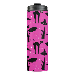 Garrafa Térmica Fantasia de Halloween MCM Gatos Minimalistas Rosa