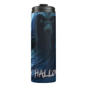 Garrafa Térmica Fantasma preto em uma paisagem infernal - Hallowee