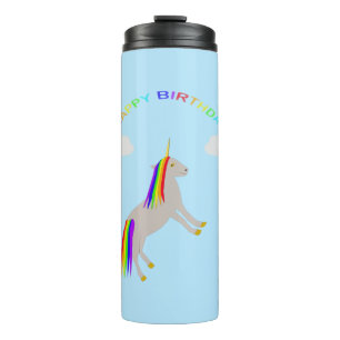 Garrafa Térmica Fantasy Birthday Unicorn Rainbow and Clouds
